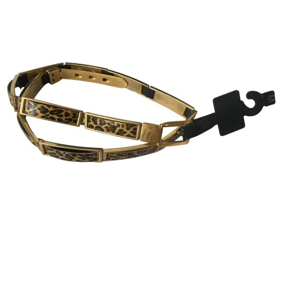 Leopard Print Gold Metal Adjustable Belt With Black Accents - Picture 2 of 11
